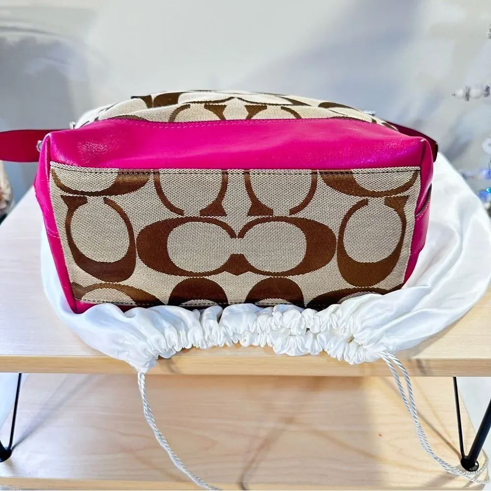 COACH Signature Tan And Pink Stripe Shoulder Bag Purse - Picture 11 of 16